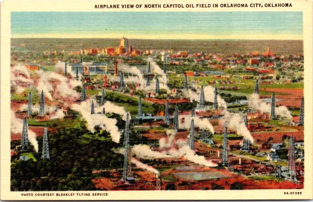 Postcard Oklahoma City Oklahoma Airplane View of North Capitol Oil Field