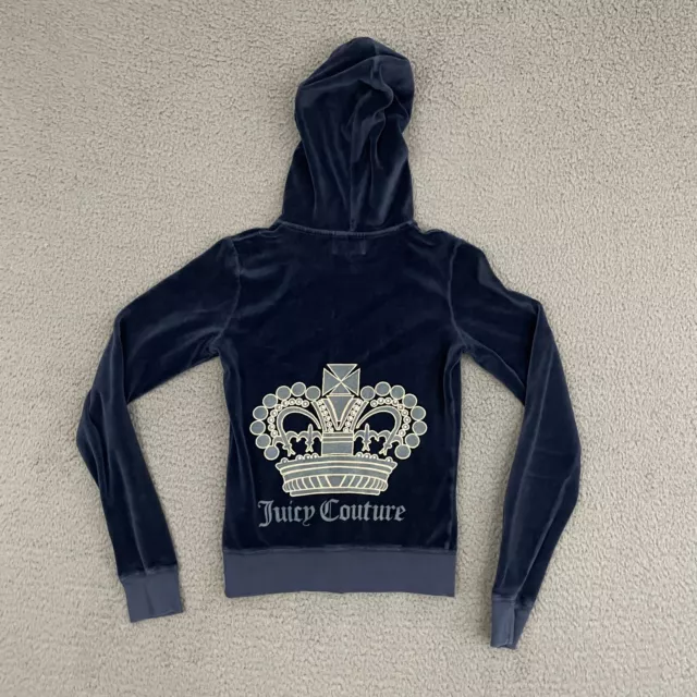 Vintage Juicy Couture Hoodie Womens XS Navy Blue Embellished Crown Velvet 2000's