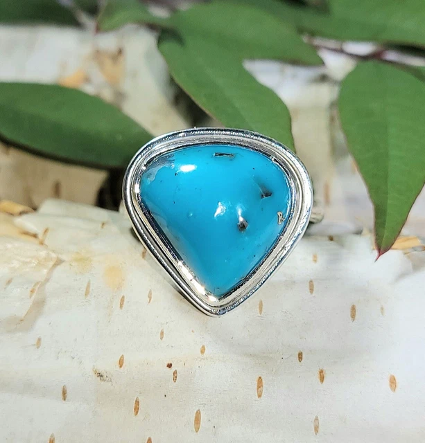 Natural Rare Persian Turquoise Sterling Silver Ring Size Adj 9.5-10.5 6gr EF31