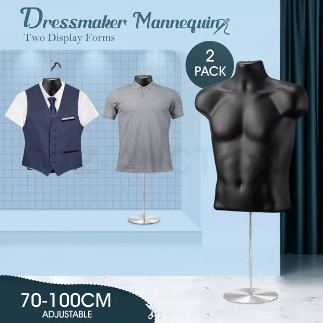 2PCS Male Mannequin Dressmaker Manikin Torso Dress Form Hanging Display Stand