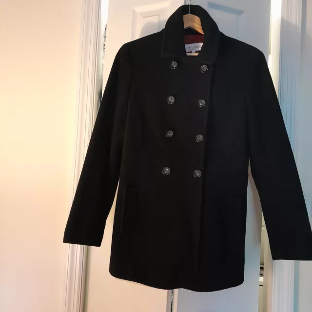 CALVIN KLEIN WOMENS Black Wool/ Cashmere Blend Peacoat Style Coat Size ...