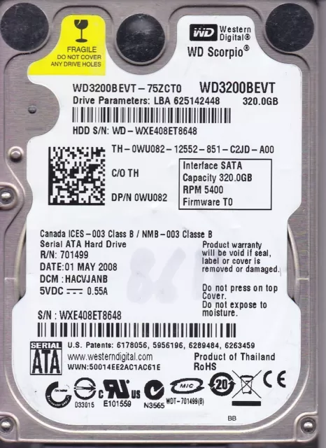 WD3200BEVT-75ZCT0 dcm: HACVJANB Western Digital 320GB SATA HDD 2.5"  A24-11