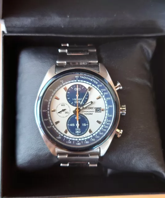 SEIKO SNDF87 - Rare blue panda chronograph - Miltat bracelet £ -  PicClick UK