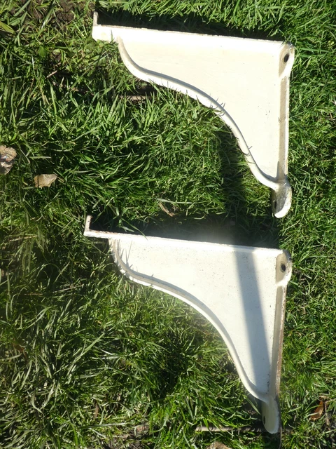 Vintage cast  iron shelf brackets, very heavy, 28cms deep, painted cream