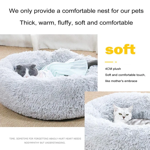 Donut Plush Pet Dog Cat Bed Fluffy Soft Warm Calming Bed Sleeping Kennel Nest~