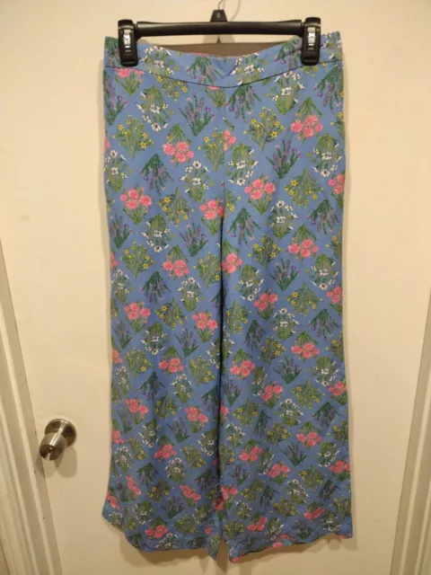 LOFT WOMENS MEDIUM Fluid Wide Leg Crop Pants Floral Green Blue Linen Blend  Sz MP $24.47 - PicClick