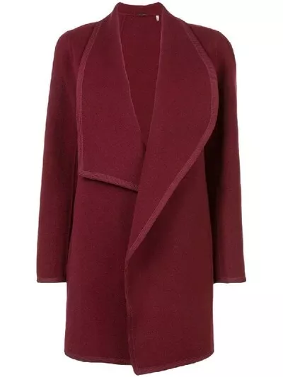 NEW $648 Elie Tahari M Medium Christina Open Front Wool Red Winterberry Car Coat