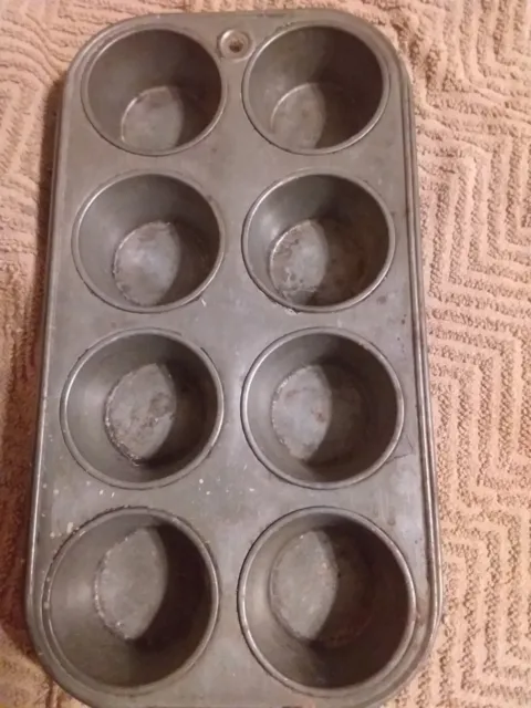 Vintage Ekcoloy Silver Beauty Mini Muffin Tin, 8 Cup Cupcake Baking Pan,