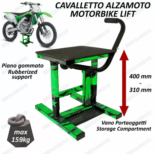 Cavalletto Moto Alzamoto Centrale Cross Enduro Motard Universale Offroad Verde