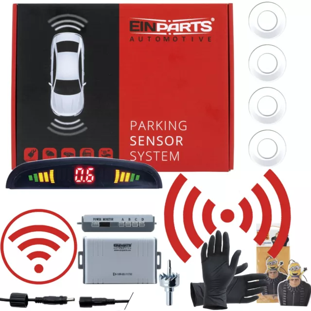 4 Sensoren LCD Display KFZ Einparkhilfe Rückfahrwarner Auto Parkhilfe PDC  Weiß
