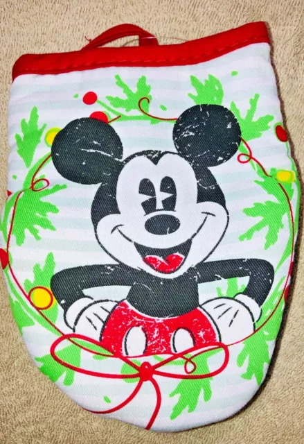 Disney Mickey Mouse Mini Christmas Oven Mitts Set of 2 Red Green White