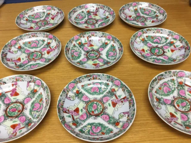 9 Atq. Chinese Porcelain ROSE MEDALLION 7 1/2" Coupe Bowls