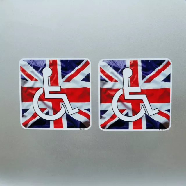 2x British Union Jack Flag Disabled  Badge Vinyl Sticker Decal For Car 75x75mm