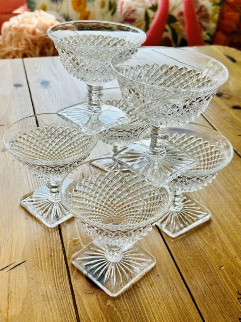 Set (6)  Anchor Hocking Depression  Glass MISS AMERICA Crystal Footed Sherbets