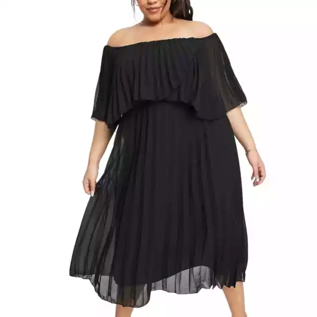 ASOS DESIGN Curve NEW Pleated Dress Women’s Sz 12 Plus Black Bandeau Midi Layers