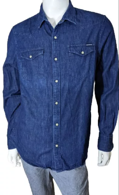 💕 Superdry Classic Fit Taille XL 💕 chemise jeans manches longues homme  bleu