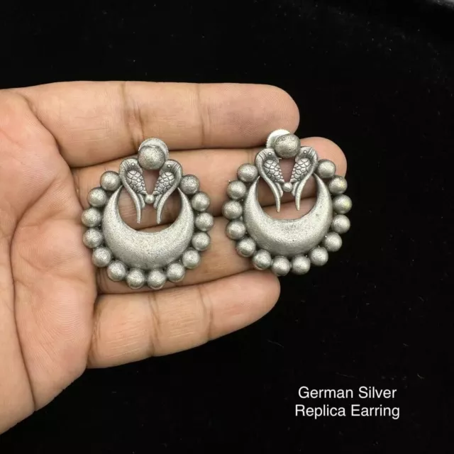 Boucles d'oreilles en plaqué argent oxydé pour femmes, bijoux indiens,...