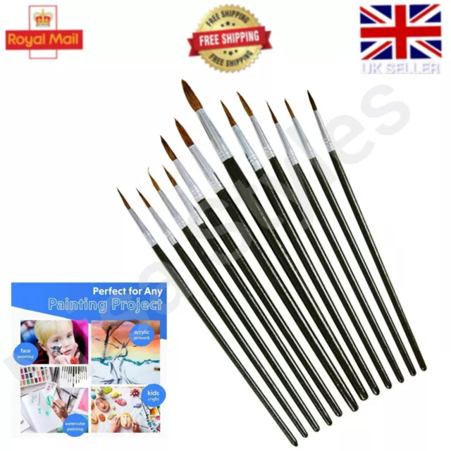 12Pc Artists Paint Brush Set Fine Tip Hobbies Crafts Model Making Brushes Art