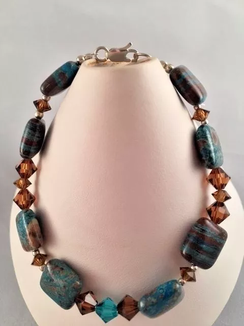 CRAZY LACE AGATE and COLORADO TOPAZ Swarovski Crystal beaded BRACELET