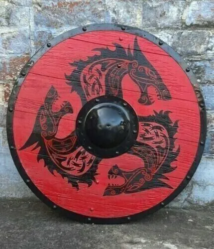 Viking Dragon Shield Vintage 24 Inch Wooden Round Shield