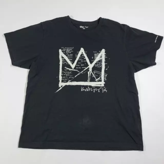 Uniqlo Jean Michel Basquiat T Shirt Men XL Black Short Sleeve Crown Wearable Art