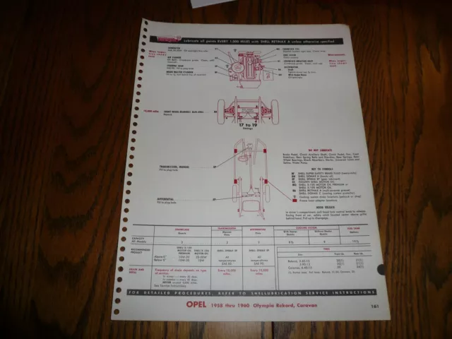 1958 -1960 Opel Lubrication Points from Shell Lubrication Guide - Vintage