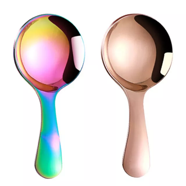 Cute 304 Stainless Steel Short Handle Round Head Spoon Ice Cream Dessert Spoon