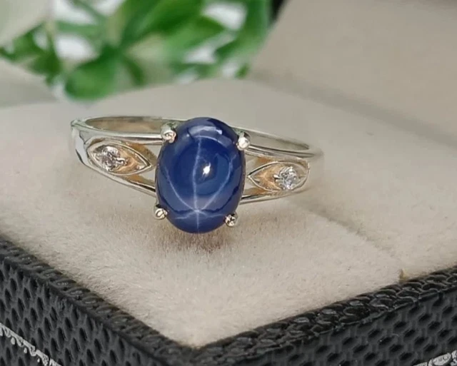 Bague Saphir étoile Rose En Argent 925 - Saphir De Laboratoire Ovale 8x6mm, Taille Ajustable, Fabrication Artisanale Inde