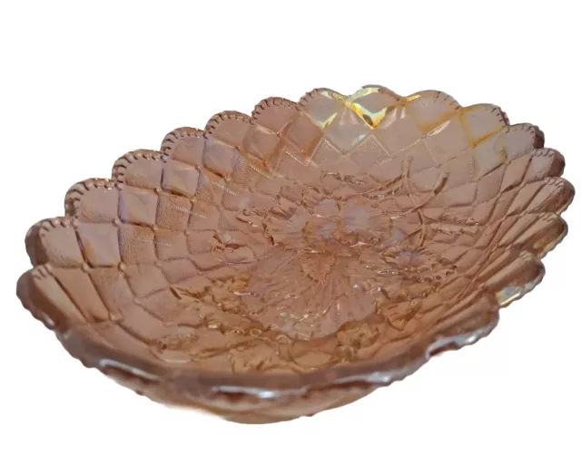 Gorgeous Indiana Carnival Glass Amber Lily Pons  Dish Iridescent Oval Bowl Vgc