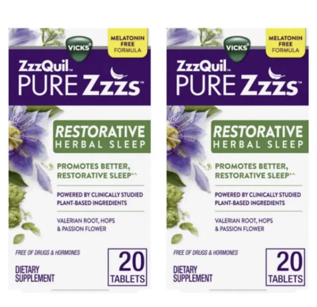 ZzzQuil Pure Zzzs RESTORATIVE HERBAL SLEEP, Melatonin-Free 20ct 2Pack Exp: 04/24
