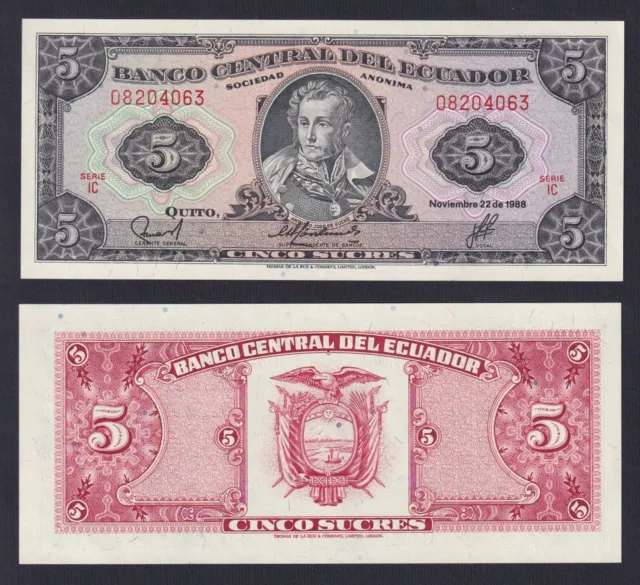 Banknote Ecuador 5 Sucres 1988 P 113d.3 Fds / UNC B-06