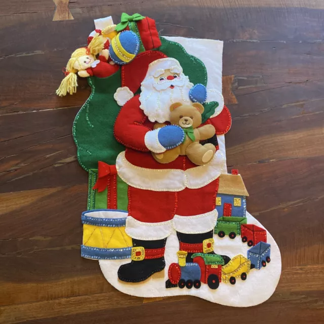 Santa Christmas Felt Stocking Finished Bucilla? Toys Gifts Handmade 24" Sequins