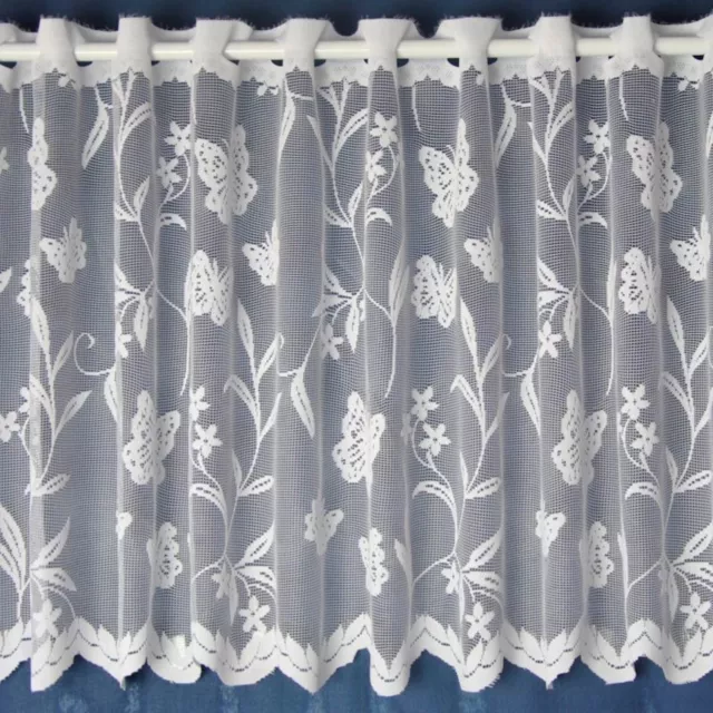 Meadow Butterfly & Floral White Cheap Lace Cafe Net Curtain - SOLD BY THE METRE