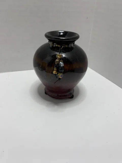 Textured red and black miniature (3.5" tall) ceramic drip glaze vase