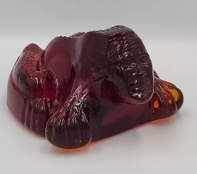 Red Amber Anthropomorphic Man Frog Toad Art Glass Paperweight Odd Weird Glows