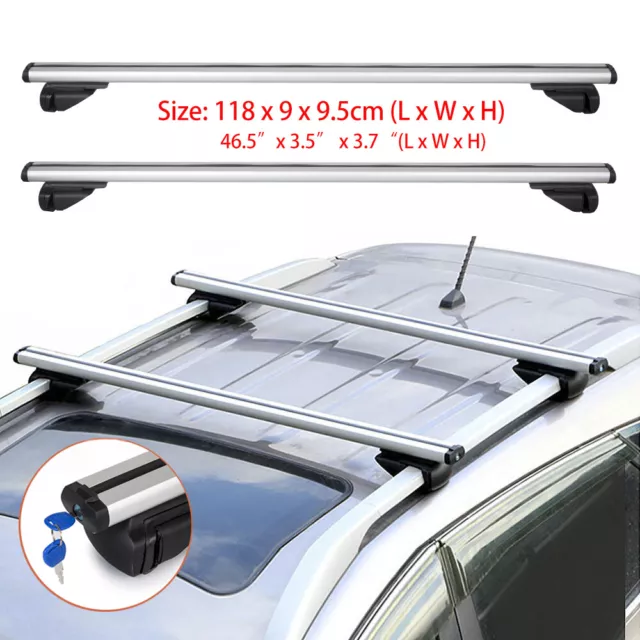 Universal Lockable Aluminium Car Roof Rack Bars Rail Luggage Carrier 118cm