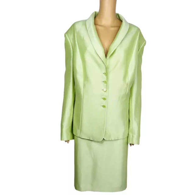 TAHARI ASL LUXE Lemon Green 2PC Polyester Lined Shawl Collar Skirt Suit Size 24W