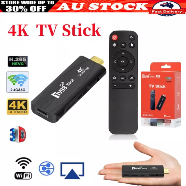 TV98 TV Stick Android 12.1 Dual WiFi 2.4G 5G Smart TV Box 4K UHD Media Player AU