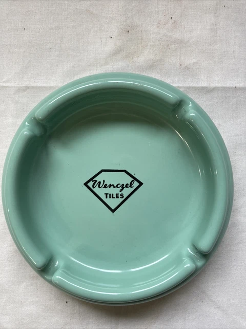 Vintage Wenczel Tile Co Trenton Nj Mid Centuary Advertising Ashtray Green 5-1/2"
