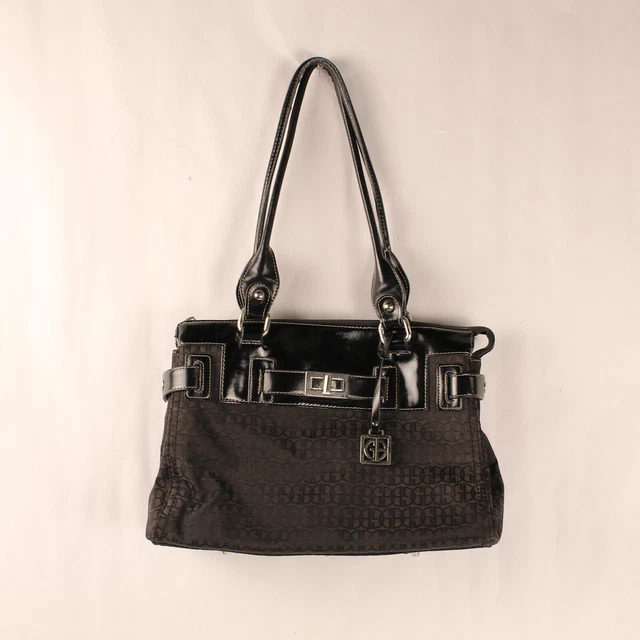 Giani Bernini Double Handle Black Monogram Tote Bag Zip Closure Charm