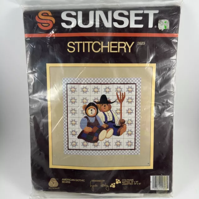 "Sunset Stitchery de colección # 2623 OSOS GÓTICOS AMERICANOS bordado crewel 12""X12"""