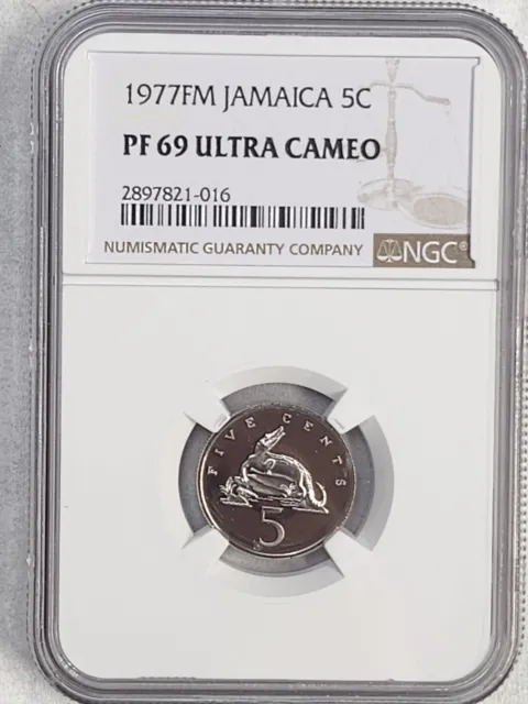 1977 Jamaica 5 cents coin NGC Rated PF 69 Ultra Cameo Top Pop!