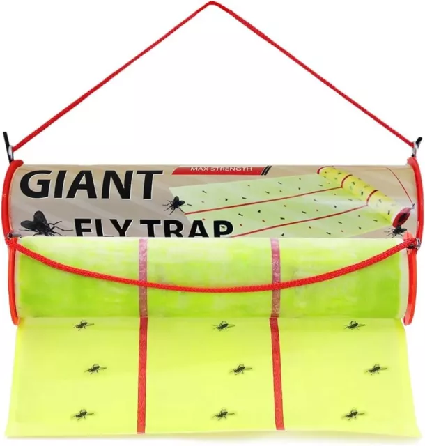 2 Pack Giant Sticky Fly Trap Roll MAX Strength Outdoor Indoor Non Toxic