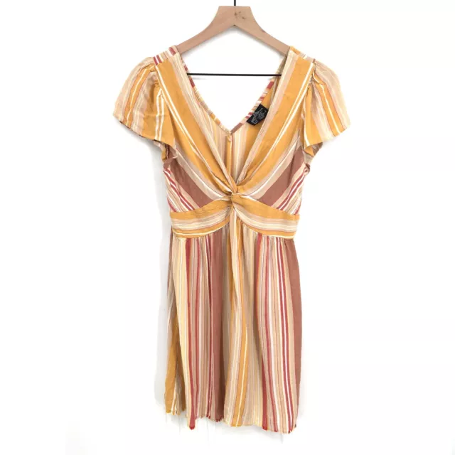 Angie boho twisted front Cutoff Mini Dress Yellow Stripe festival M women's