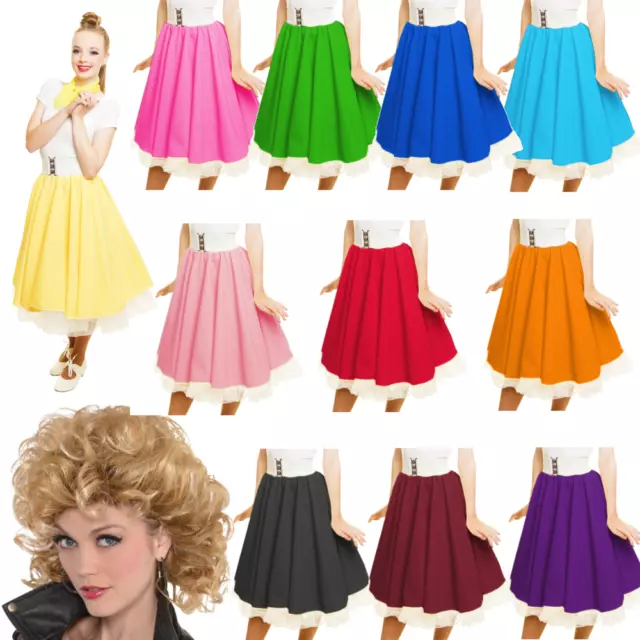 Girls GREASE SANDY SKIRT Child Plain 1950s Costume Circle Skirt Rock and Roll UK