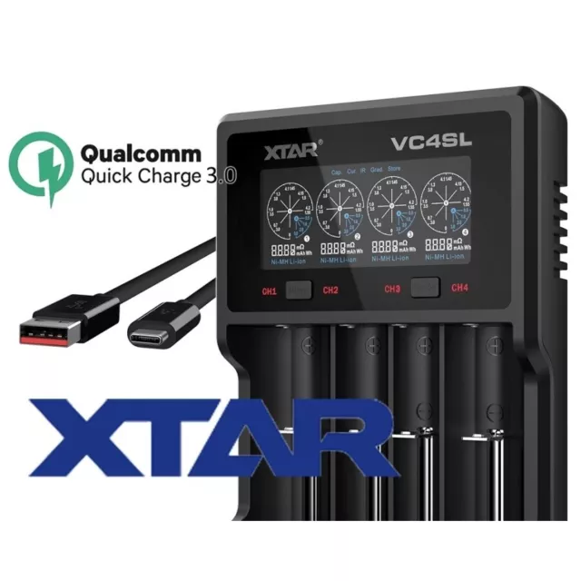 Xtar VC4SL QC 3.0 Ladegerät für Lithium-Ionen Akkus der Größen 10440 bis 32650