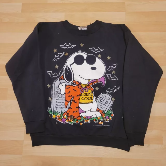 Vintage Snoopy Sweatshirt Large Black  Peanuts Halloween Dracula USA