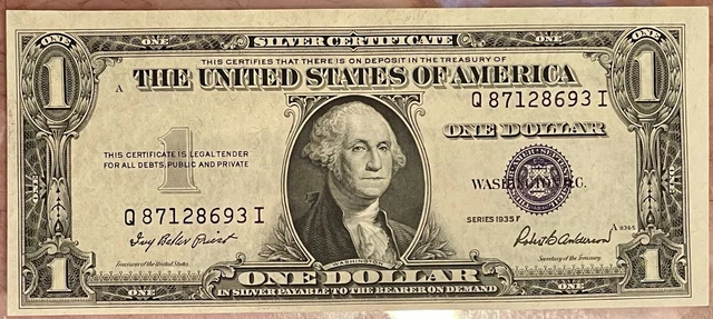 $1 1935-F ( Q - I Block )  BLUE SEAL SILVER CERTIFICATE CU.