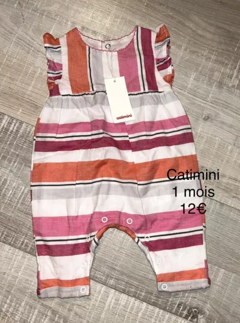 Catimini 1 MOIS FILLE : Combinaison Coton Été Neuve