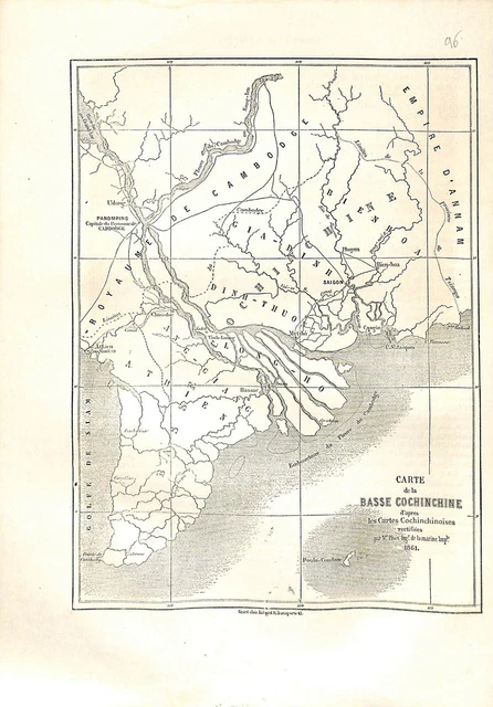 Map of Lower South Cochinchina of Vietnam Territory Asia ENGRAVING 1861